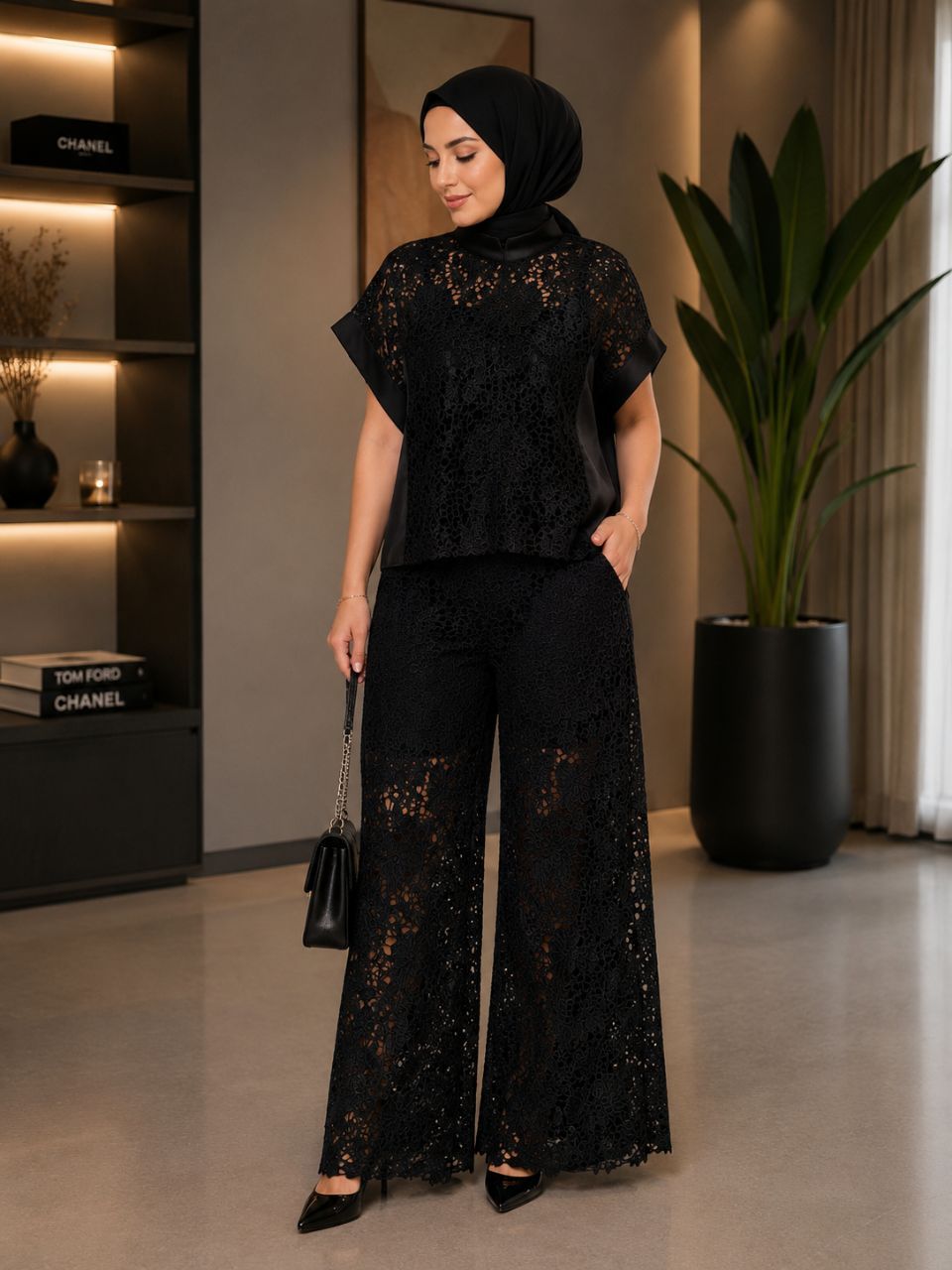 ست تاب شلوار مجلسی گیپور زنانه